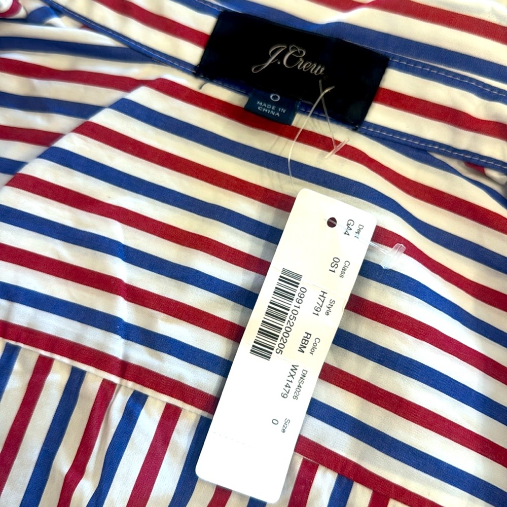 J. Crew NWT Shirt Dress Red White Blue Cotton Stripe Dress 0 - Picture 3 of 8